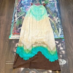 Chico's Teal and Brown Maxi Skirt